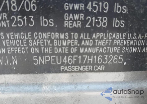 2007 Hyundai Sonata Limited/Se V6 from USA, damaged, VIN 5NPEU46F178163265